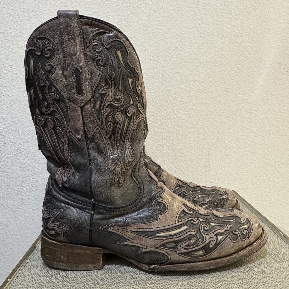 CORRAL Mens 11 D US Leather Brown Chocolate Inlay Square Toe Cowboy Boots A2828
